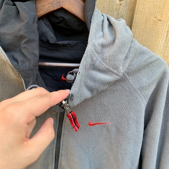 Vintage Nike Reversible Jacket Fleece Big Logo XL Gray/Black - Picture 6 of 13